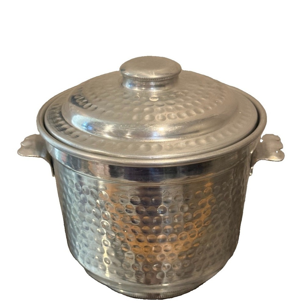 Vintage Mid Century Italian Hammered Aluminum Ice Bucket - Made in Italy Barware